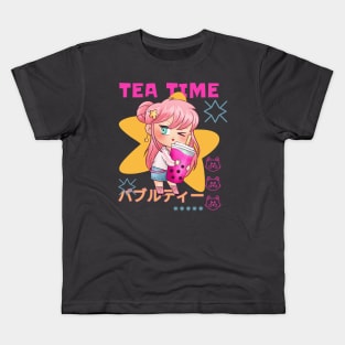 Bubble tea anime character - Tea Time Kids T-Shirt